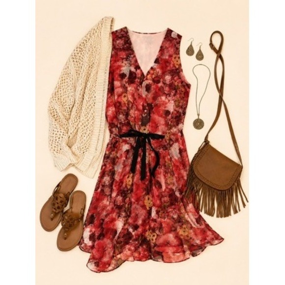 Sundance Dresses & Skirts - NWT Sundance, Women's, Red Floral, Silk, V-Neck, Tie Waist, Dress Size 10